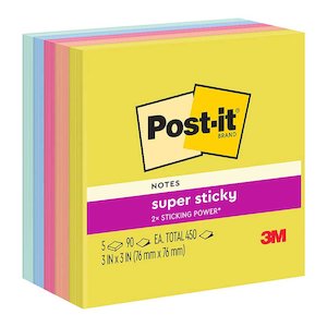 Internet only: Post-it Super Sticky Notes 76x76mm Summer Joy, Pack of 5 (654-5SSJOY)