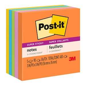 3M Super Sticky Post It Note 76 x 76mm x 5 Pads (654-5SSAU)