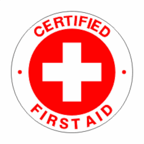 Hard Hat Stickers Certified First Aid Red