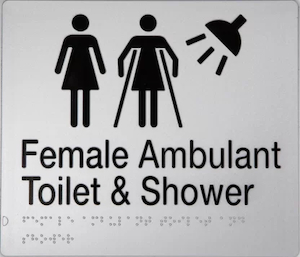 Female Ambulant Toilet & Shower Sign 2 Icons (Braille)