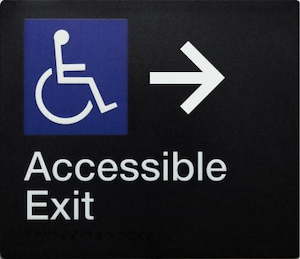 Black PVC Braille Signs: Accessible Exit Sign Right-hand Arrow White On Black (Braille)