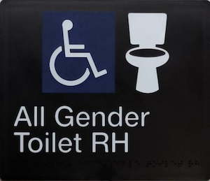 All Gender Toilet Right Hand Sign Accessible White On Black (Braille)