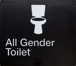 All Gender Toilet Sign White On Black (Braille)