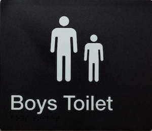 Black PVC Braille Signs: Boys Toilet White On Black (Braille)