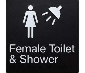 Female Shower White On Black 2 Tactile Icons (Braille)