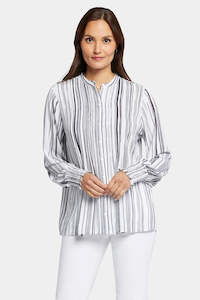 NYDJ - Pleated Peasant Blouse - Asteria Stripe