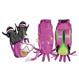 Childrens Snorkelling Sets: Mask, Snorkel and Fin set with Octopus Backpack