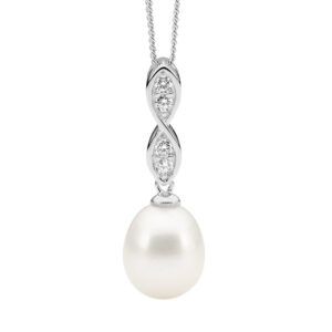 Sterling silver white cubic zirconia Twist Drop Pendant w/ Freshwater Pearl