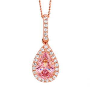 Jewellery: Sterling silver cubic zirconia Pear Drop Pendant w/ cubic zirconia surround