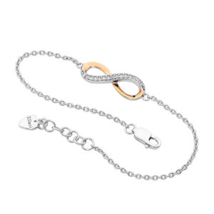 Jewellery: Sterling silver Half Side white cubic zirconia Infinity Bracelet w/ Rose Gold Plating