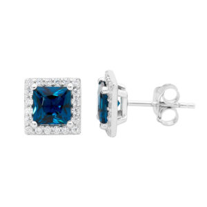 Jewellery: Sterling silver London Blue 6mm PrinceSterling silver cubic zirconia & white cubic zirconia Surround Earrings