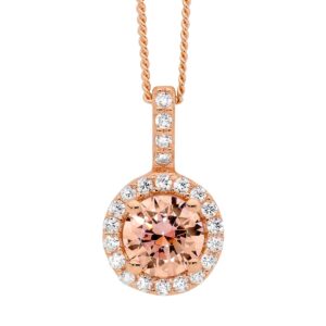 Jewellery: Sterling silver Morganite cubic zirconia Solitaire w/ white cubic zirconia Surround Pendant w/Rose Gold Plating