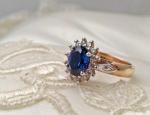 Oval Blue Sapphire & Diamond Cluster Ring 9ct gold