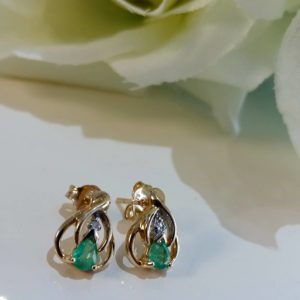 9ct Yellow Gold Emerald and Diamond earrings