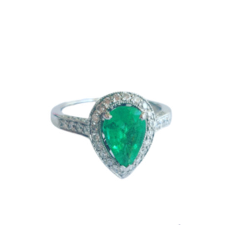 18ct White Gold Emerald and Diamond Ring