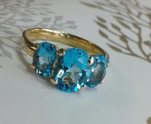 Blue Topaz Ring Three stone 9ct gold