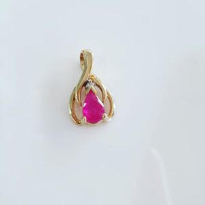 9ct Gold Ruby and Diamond pear pendant