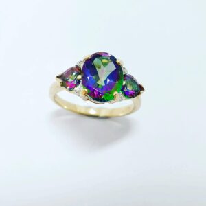 Jewellery: Mystic Topaz and Diamond Ring 9ct Gold