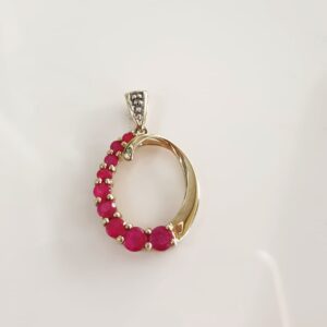 9ct Gold Ruby & Diamond Oval Pendant