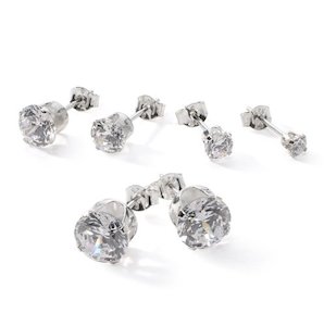 Stud Earrings Sterling Silver Clear CZ Stone set