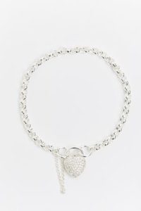 Sterling Silver Belcher Bracelet With CZ Heart Padlock