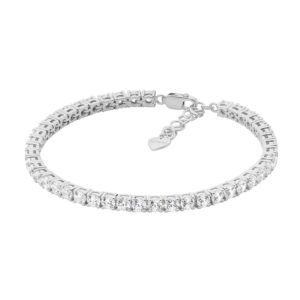 Jewellery: Sterling silver white cubic zirconia 3.5mm tennis bracelet w/ext chain