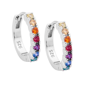 Sterling silver Multi Colour cubic zirconia 14mm Hoop Earrings