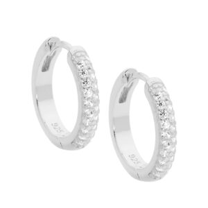 Sterling silver white cubic zirconia Pave 16mm Hoop Earrings