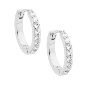 Sterling silver white cubic zirconia Single Row 15mm Hoop Earrings