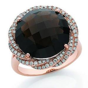 Rose Gold Diamond & Smokey Quartz Cocktail Ring