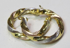 Twist Hoop Earrings 20mm 9ct Tri Gold