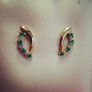 Emerald and Diamond Studs set in 9ct Yellow gold