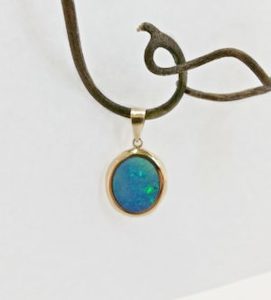 Blue Opal oval 9ct Gold pendant