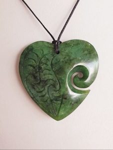 Heart Koru Engraved Greenstone Pendant