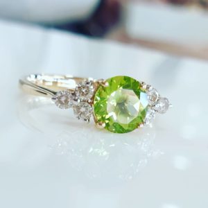 Peridot and Diamond Ring set in 9ct Yellow Gold