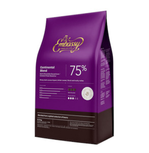 Embassy Continental Blend Dark Couverture Chocolate 75% (4 x 2.5kg) Doea Dwipa