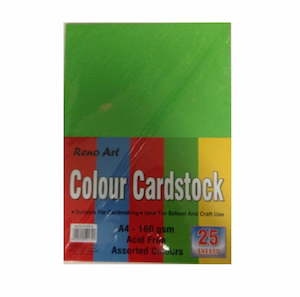 Bright Colour Card, 160gsm, 25 sheet pack, A4, Assorted 5 Colours