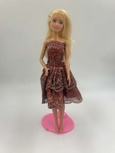 barbie: Maroon & Gold Speckled Strapless Dress