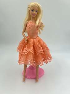 barbie: Peach Beautifully Embroidered Dress