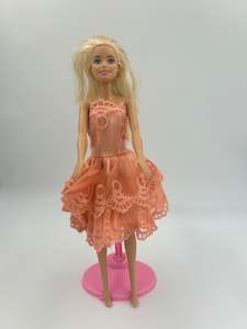 barbie: Short stunning peach embroidered dress