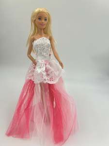 Pink and White Strapless Barbie Dress