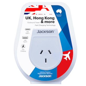 JACKSON Slim Outbound Travel Adaptor 1x USB-A And 1x USB-C Model: PTA8811USBMC