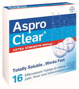 Pharmacy: ASPRO CLEAR XSTRONG TABS 500mg 16 tabs