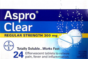 Pharmacy: Aspro Clear Effervescent tablets 24 REGULAR STRENGTH 300 mg