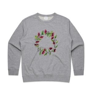 Womens Sweatshirts: Pohutukawa Wreath crew - Christmas