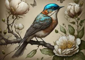 Paint: Sweet Bird in Blue Decoupage Paper