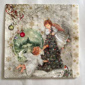 Napkin - Two Angels and Christmas Tree