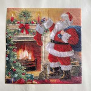 Napkin - Santa Placing Presents In Stockings