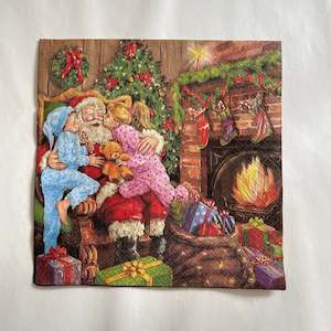 Napkin - Children Kissing Santa Claus