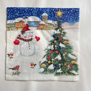 Napkin - Snowman with Xmas Tree